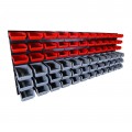 Wall-mounted tool storage rack with 72 bins